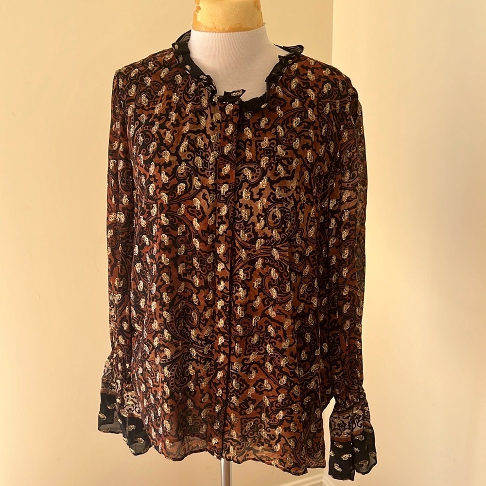 Kobi Halperin XL brown/black multi with gold front button top.